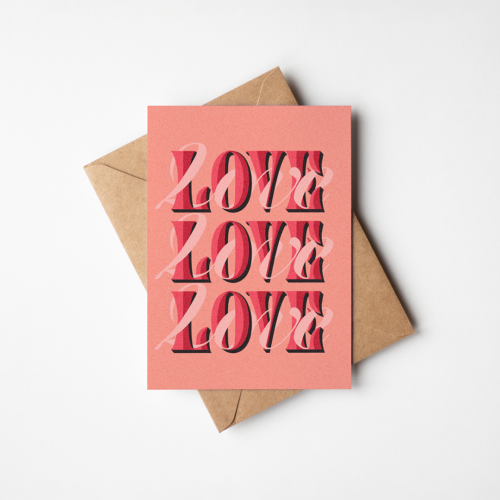 Card that has lettering that says Love Love Love