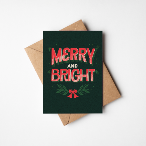 Merry & Bright Hand-lettered greeting card