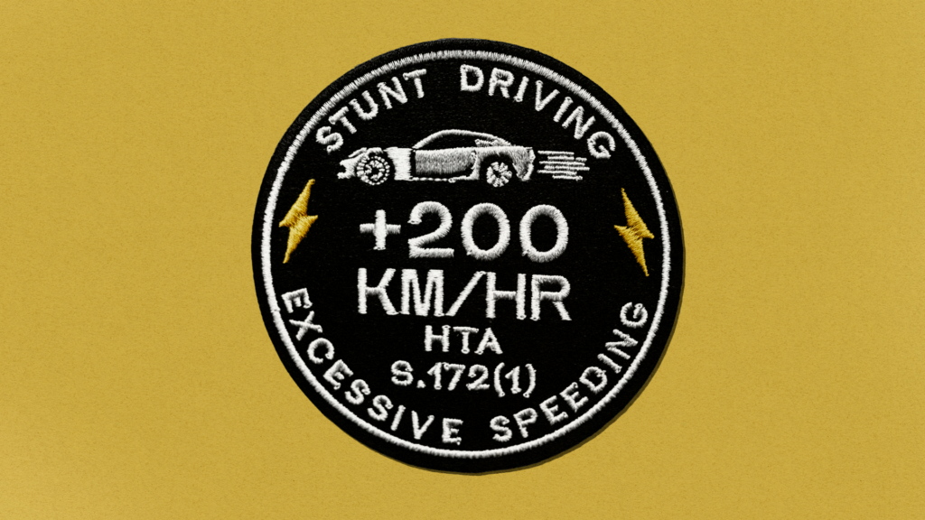 Final custom patch design featuring lightning bolts and car icon created for Ontario traffic enforcement officers